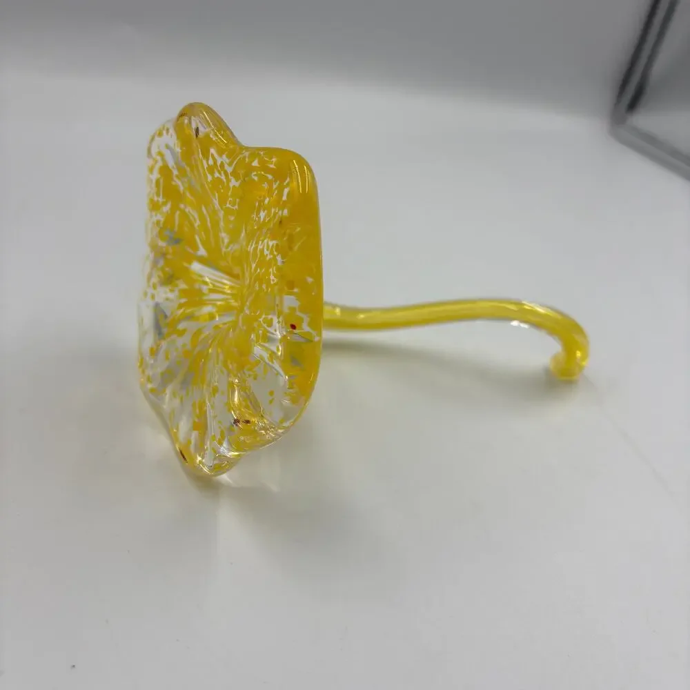 Vibrant Yellow Speckled Hand Blown Art Glass Flower Open Base Bud